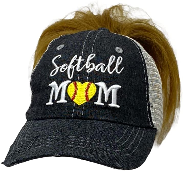 Cocomo Soul Womens Softball Mom Hat | אימא סופטבול כובע קוקו קוקו של סופטבול מבולגן | כובע אמא של סופטבול 305 אפור כהה